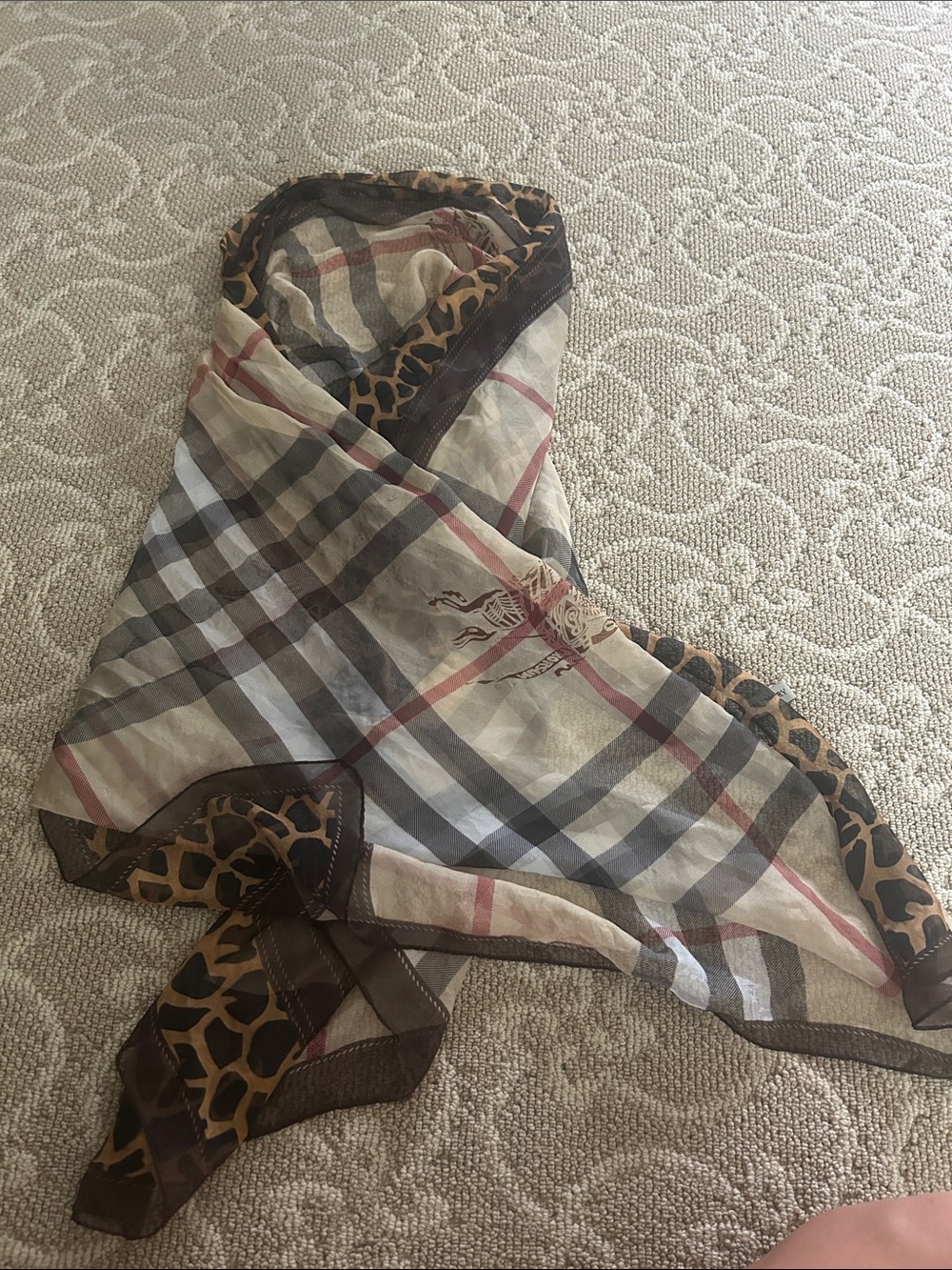Burberry silk wool blend scarf classic check and animal print rectangular scarf